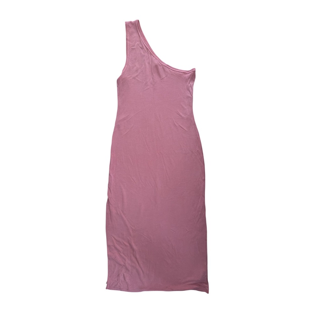 Free People Womens Pink One Shoulder Midi‎ Bodycon Knit Dress Size L Large